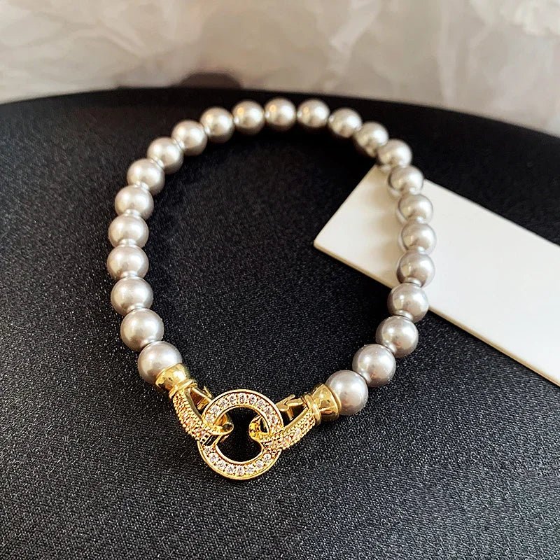 Brehn | Perlen-Diamant-betont Kreis Anhängerarmband und Halskette