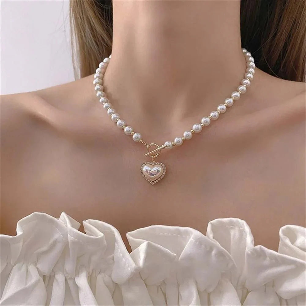 Brehn | Perlenherzverschluss Choker-Halskette