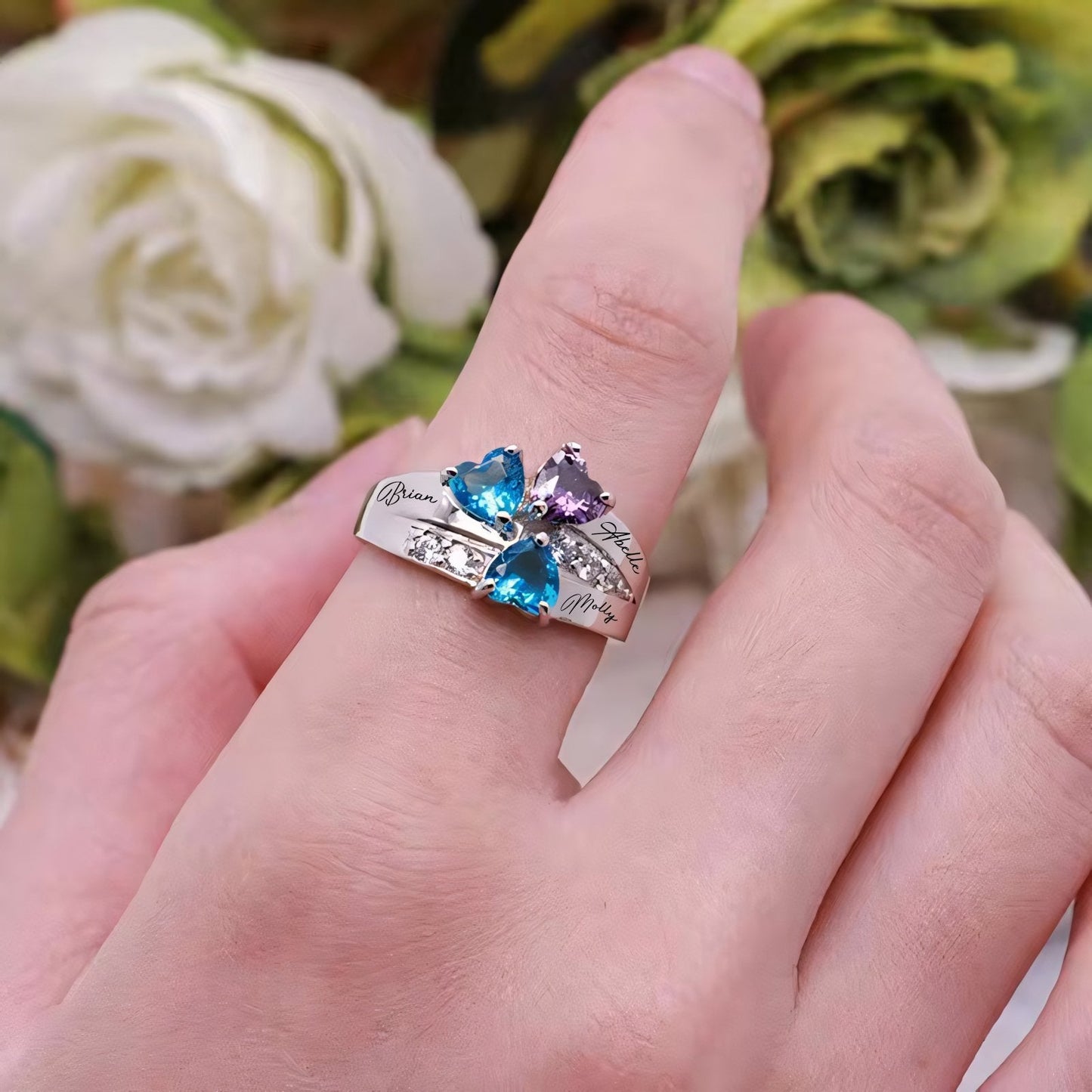 Brehn | Personalisierter Diamant Herz Name & Geburtsstein Ring