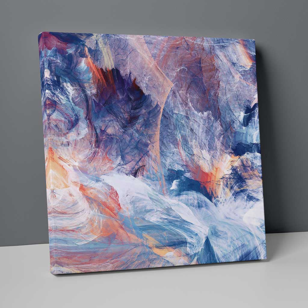 Abstraktes Fraktal Orange Blau Lila Nr. 2 Druck auf Leinwand