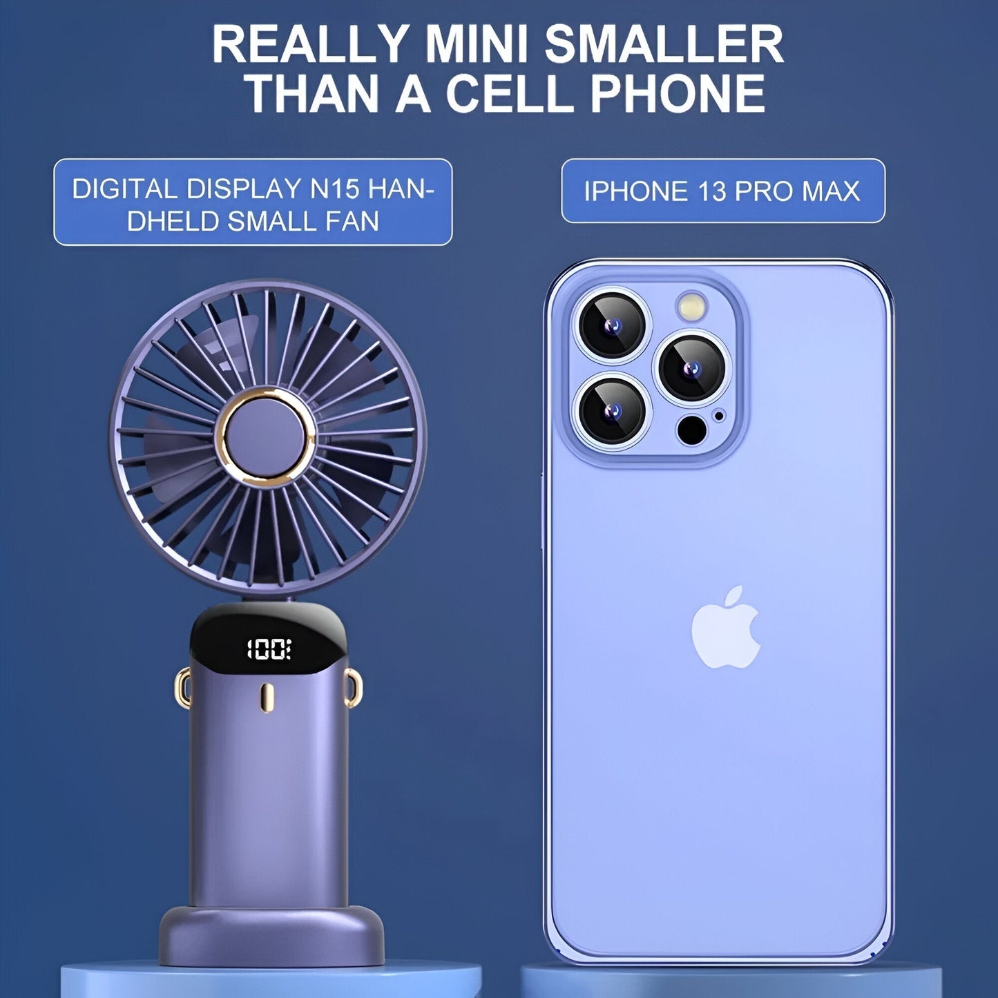 Wiederaufladbarer Handheld Mini Ventilator | 5-Geschwindigkeits, 90-Grad verstellbar & leise für Büro, Zuhause & Außenbereich | Brehn