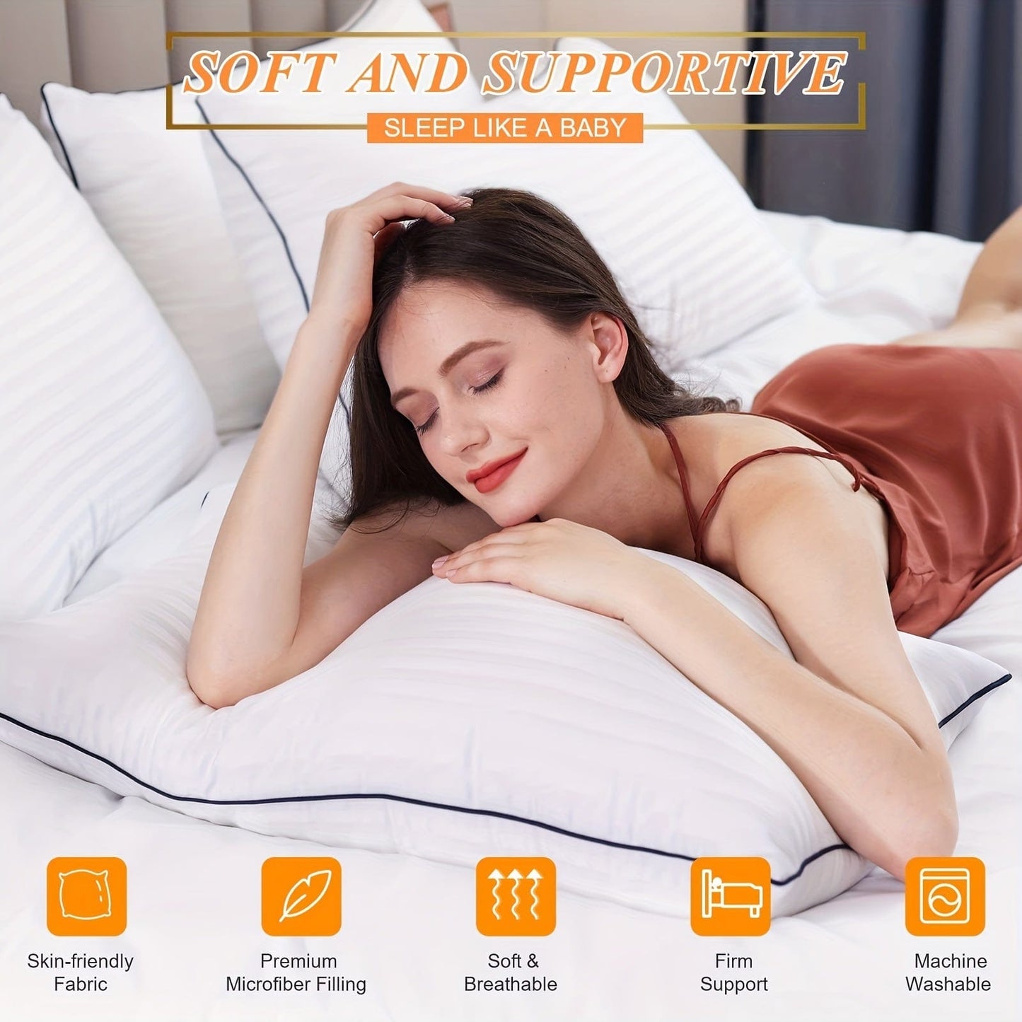 1 Stück Luxus-Hotel-Qualität Kopfkissen - Kühlend & Unterstützend - Perfekt Für Schlafzimmer Gästeräume - Weiche Daunenalternative Füllung Für Rücken-, Bauch- & Seitenschläfer | Brehn