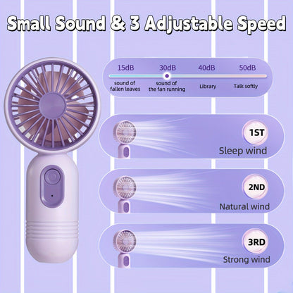1PC Mini tragbarer Ventilator, USB wiederaufladbar, mit 3 Geschwindigkeiten - Handventilator für Männer und Frauen - Perfekt für Büro, Outdoor, Reisen und Camping | Brehn