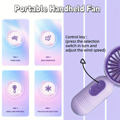 1PC Mini tragbarer Ventilator, USB wiederaufladbar, mit 3 Geschwindigkeiten - Handventilator für Männer und Frauen - Perfekt für Büro, Outdoor, Reisen und Camping | Brehn
