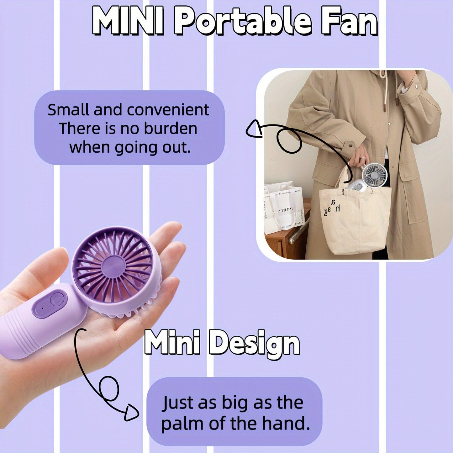 1PC Mini tragbarer Ventilator, USB wiederaufladbar, mit 3 Geschwindigkeiten - Handventilator für Männer und Frauen - Perfekt für Büro, Outdoor, Reisen und Camping | Brehn