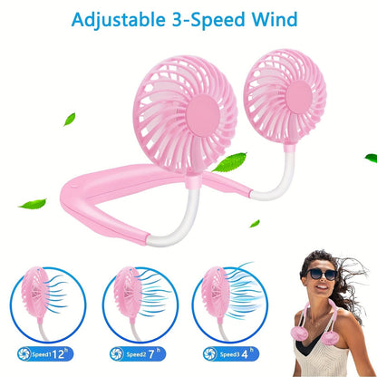 1pc USB wiederaufladbarer tragbarer Nackenventilator - Hands-free persönlicher Tragelüfter mit 360° verstellbaren 3-Geschwindigkeitsstufen für Reisen, Büro, Zuhause und Outdoor-Nutzung | Brehn