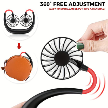 1pc USB wiederaufladbarer tragbarer Nackenventilator - Hands-free persönlicher Tragelüfter mit 360° verstellbaren 3-Geschwindigkeitsstufen für Reisen, Büro, Zuhause und Outdoor-Nutzung | Brehn