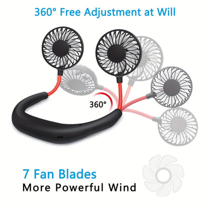 1pc USB wiederaufladbarer tragbarer Nackenventilator - Hands-free persönlicher Tragelüfter mit 360° verstellbaren 3-Geschwindigkeitsstufen für Reisen, Büro, Zuhause und Outdoor-Nutzung | Brehn