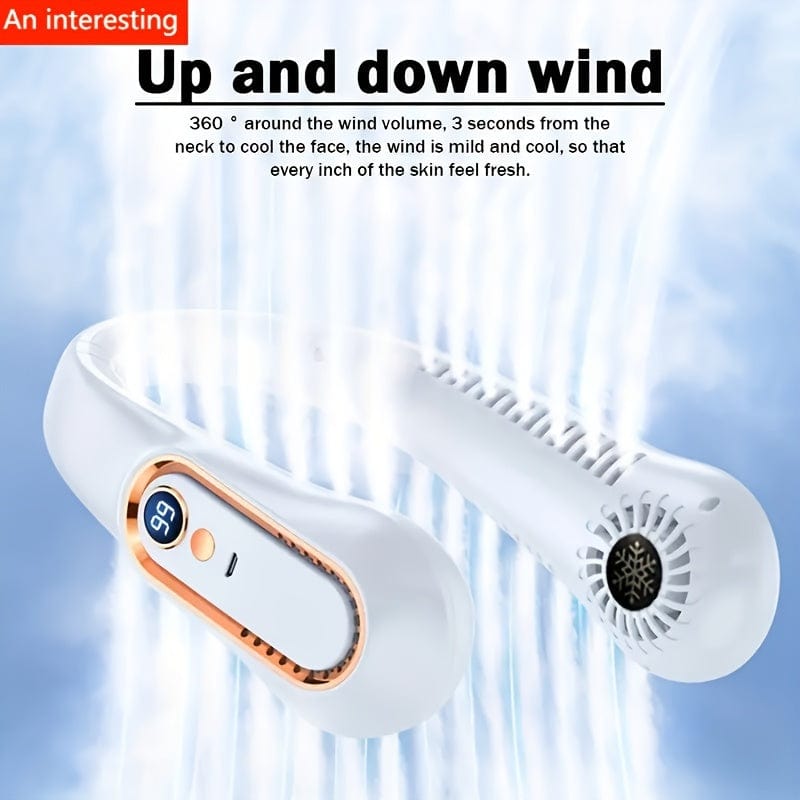 1pc Vaneless Hängender Nackenventilator, Tragbarer USB-Kühlerventilator Mit 5 Geschwindigkeiten Und Digitalem Display - Super starke Technologie Und blattloses Design Für Die Nutzung Im Freien | Brehn