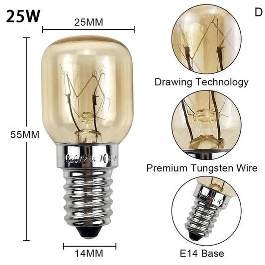 220V Hochtemperaturbirne 15W 25W E14 300 Grad Mikrowellenofen Glühlampe Wolframwendel Dampfgarer Lampe Leuchtmittel Salz Glühlampe | Brehn