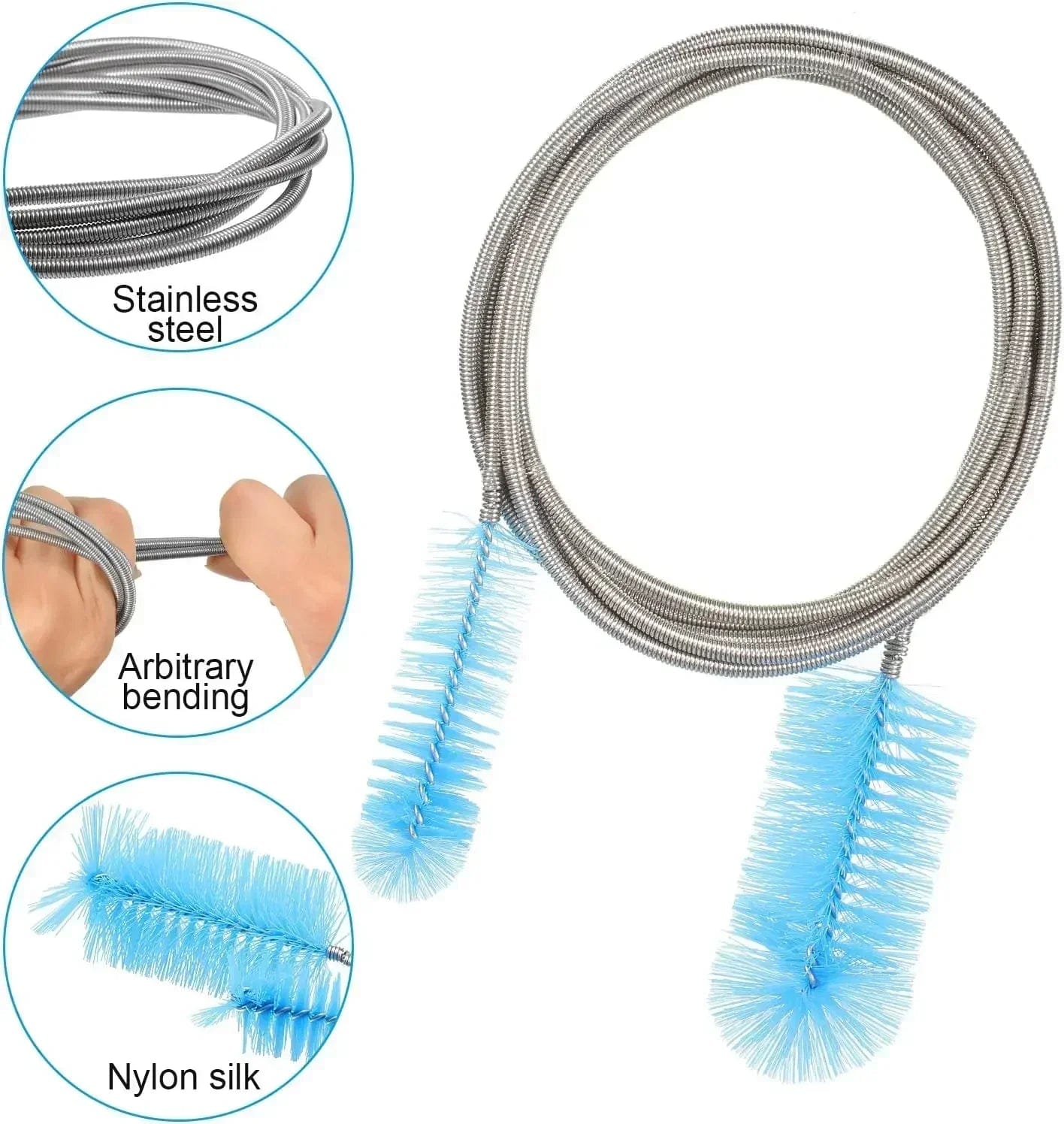 90/155/200CM Aquarien Reinigungsbürste für Schlauch Luftschlauch Edelstahl Flexible Doppelseitige Rohrbürste Fischtank Zubehör | Brehn