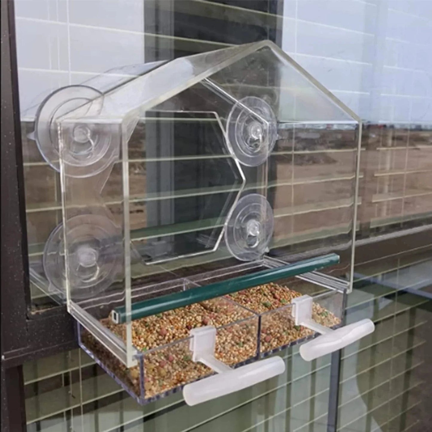 Acrylklarer Glasfenster Vögel hängender Futterspender Vogelhaus Nahrung Fütterung Haus Tisch Saat Erdnuss Saugnapf | Brehn