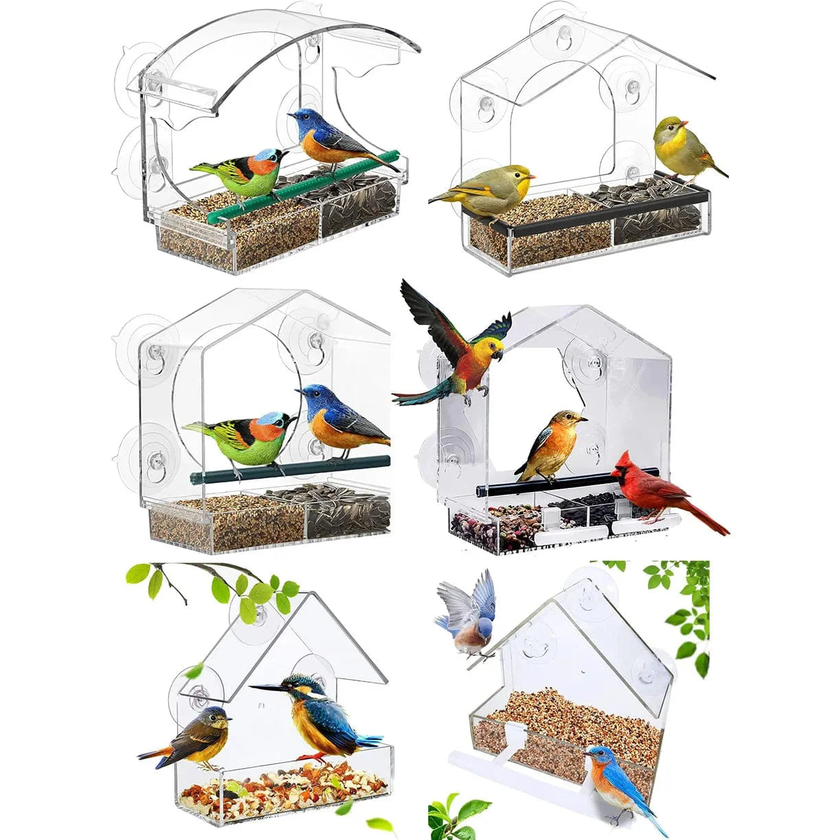 Acrylklarer Glasfenster Vögel hängender Futterspender Vogelhaus Nahrung Fütterung Haus Tisch Saat Erdnuss Saugnapf | Brehn