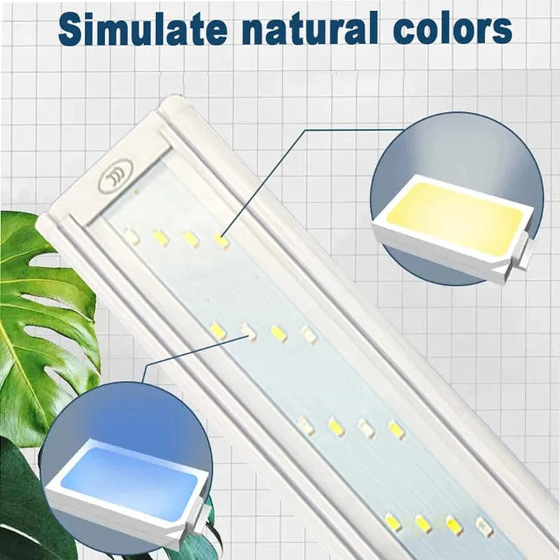 Aquarium LED-Licht Super Slim Fisch Tank Licht Pflanzenwachstumsbeleuchtung 28-58 cm Aufhellend Erweiterbar Clip 220V Für Fisch Tank | Brehn