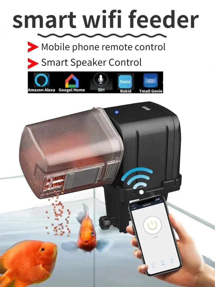 Automatischer Aquarium-Fischfutterautomat Timing/Wifi Wireless Smartphone App Intelligente Lautsprecher Sprachfernbedienung Fischfütterung | Brehn