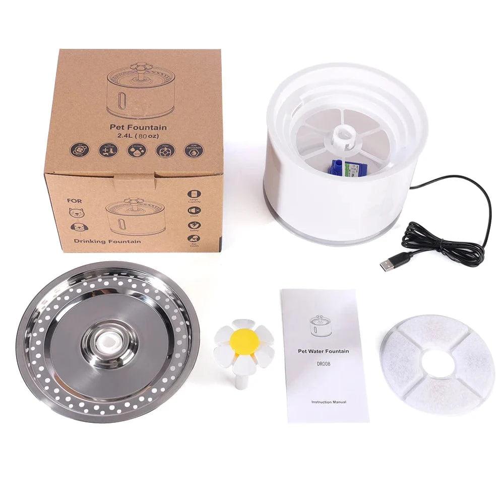 Automatische Haustier-Katzen-Wasserspender mit LED-Beleuchtung 5 Stück Filter 2,4L USB Hunde Katzen Leiser Trinker Futterspender Schüssel Trinkspender | Brehn