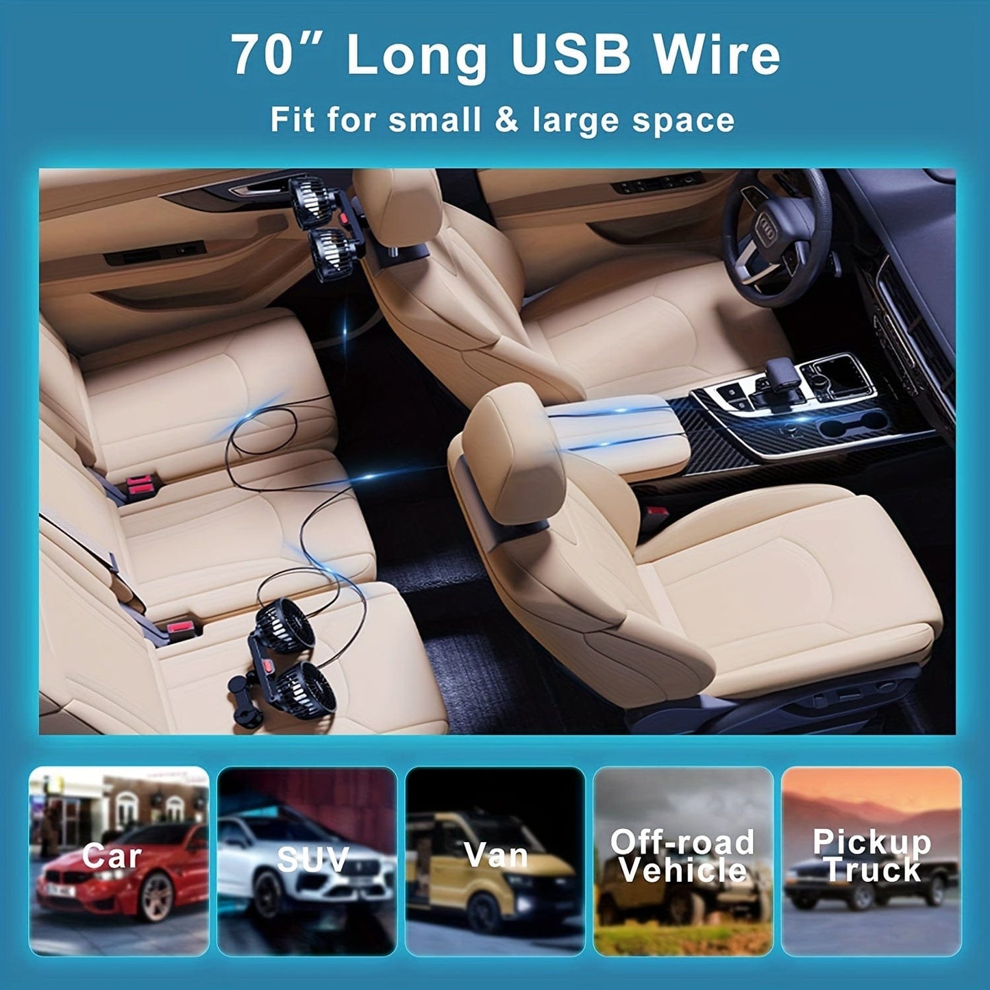 1 Stück Auto Lüfter, Auto Kleiner Klimaanlage, Doppelköpfiger Hecklüfter, Starker Wind, 360 Grad Drehung, Großes Luftvolumen, Subwoofer Betrieb, Basis Fixierclip Montagemethode, Geeignet Für Auto Zuhause | Brehn