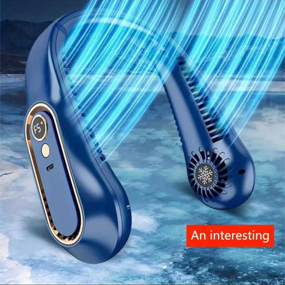 1pc Vaneless Hängender Nackenventilator, Tragbarer USB-Kühlerventilator Mit 5 Geschwindigkeiten Und Digitalem Display - Super starke Technologie Und blattloses Design Für Die Nutzung Im Freien | Brehn