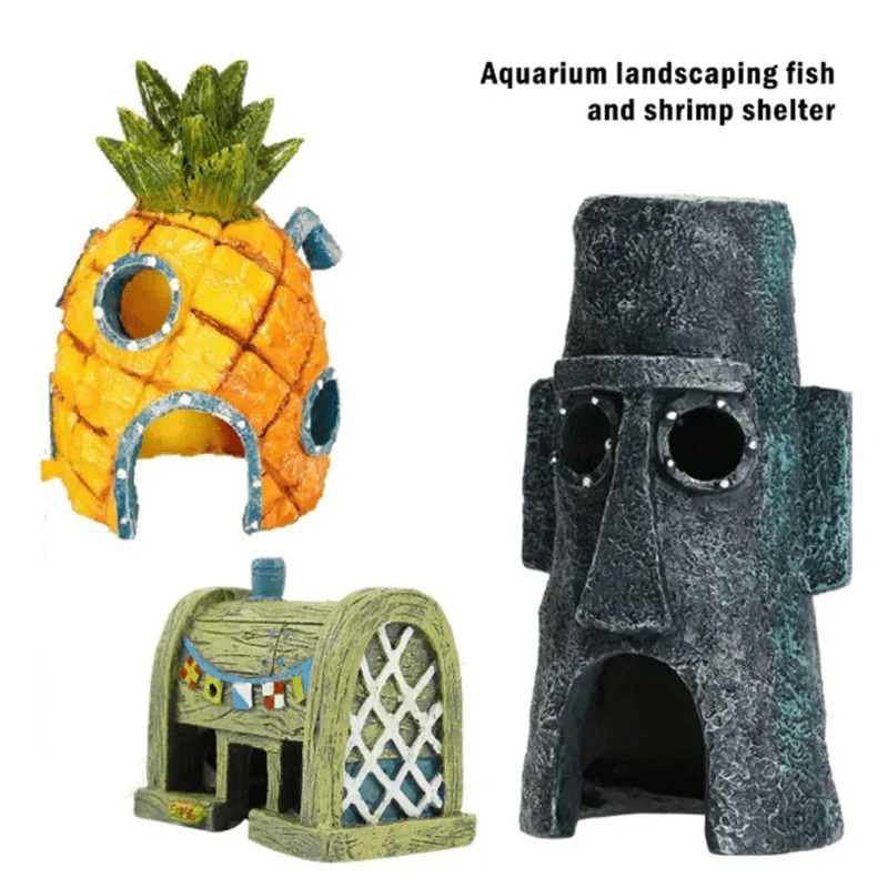 Cartoon Fisch Tank Dekor Figuren Ornamente Simulation Harz Ananas Haus Fisch Tank Dekoration Landschaft Aquarien Zubehör | Brehn