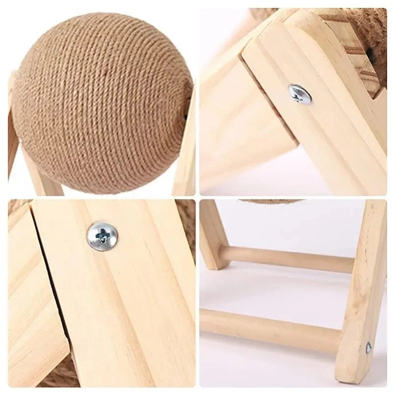 Kat Kratzbaum Ball Spielzeug Sisal und Holz Stabiler Dreieck Katzen Innen Stuff Robustes Kratzen Cool Kratzen auf Stand Drehen | Brehn