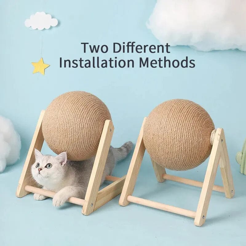 Kat Kratzbaum Ball Spielzeug Sisal und Holz Stabiler Dreieck Katzen Innen Stuff Robustes Kratzen Cool Kratzen auf Stand Drehen | Brehn
