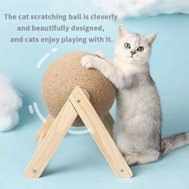 Kat Kratzbaum Ball Spielzeug Sisal und Holz Stabiler Dreieck Katzen Innen Stuff Robustes Kratzen Cool Kratzen auf Stand Drehen | Brehn
