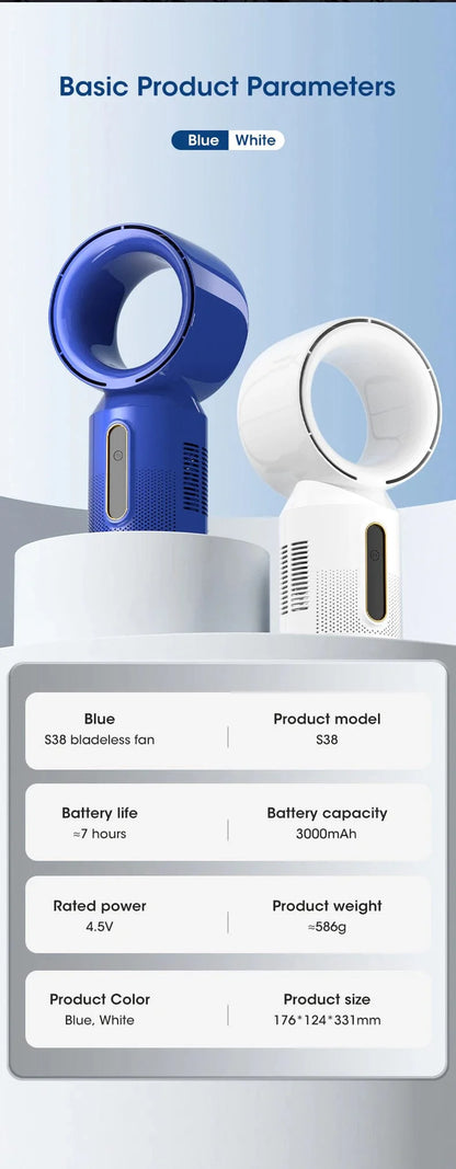Desktop klingenloser elektrischer Ventilator Tischventilator 5 Geschwindigkeits Turmventilator für Baby Kühler Klimaanlage USB wiederaufladbarer Kühler Ventilator | Brehn