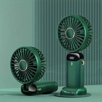 Tragbarer Handheld Mini Ventilator USB wiederaufladbar mit LED-Display 5 Geschwindigkeiten 90° faltbar batteriebetrieben für Büro Schlafzimmer Outdoor Reisen Camping Schulbedarf | Brehn