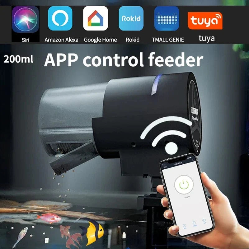 Automatischer Aquarium-Fischfutterautomat Timing/Wifi Wireless Smartphone App Intelligente Lautsprecher Sprachfernbedienung Fischfütterung | Brehn