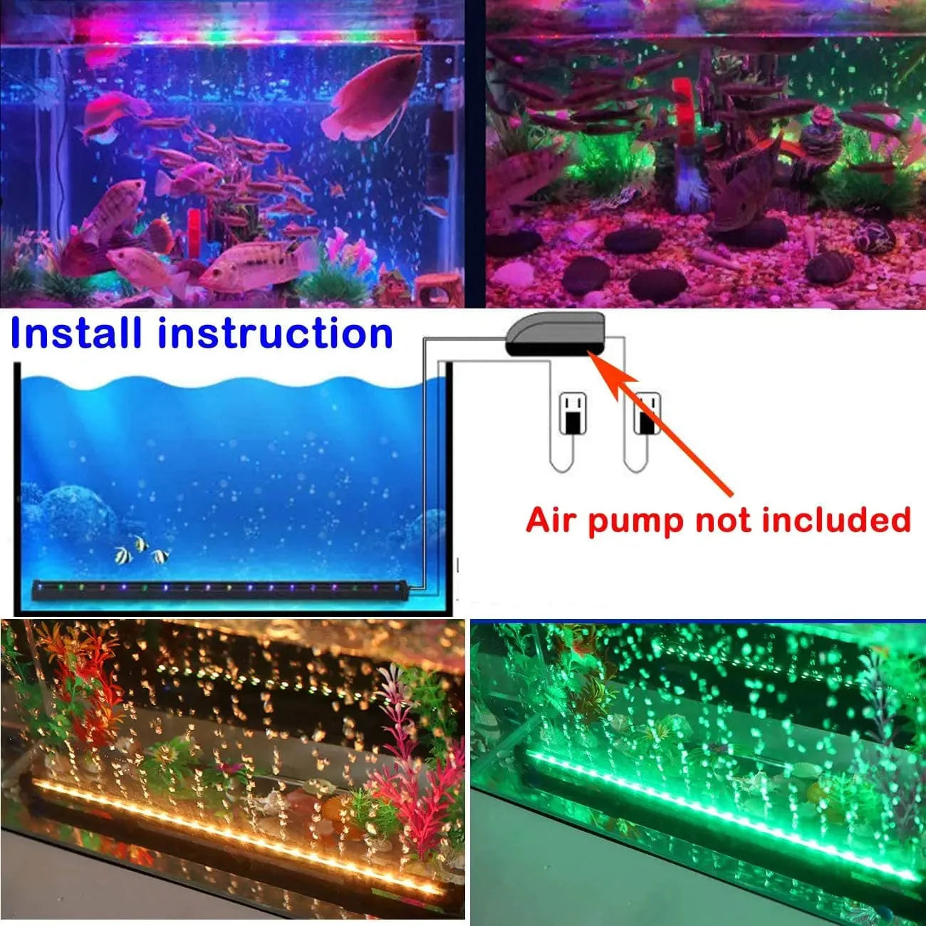 LED Luftblasenleuchte Aquariumlampe Unterwasser Tauchlicht Farbänderung Sauerstofferzeugung für Fischtank | Brehn