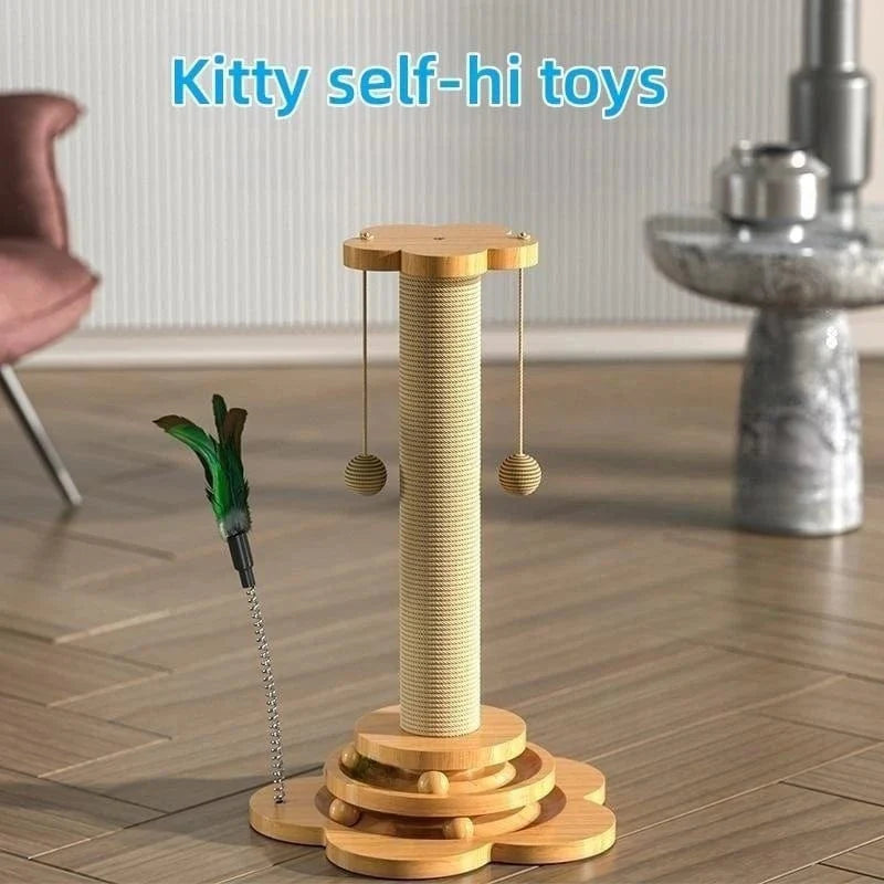 Haustier Katzenspielzeug Massivholz Katzen-Drehteller Lustiger Katzenstock Bälle Langlebige Sisal-Kratzbrett Katzenbedarf Katzen-Schnapp-Säule | Brehn