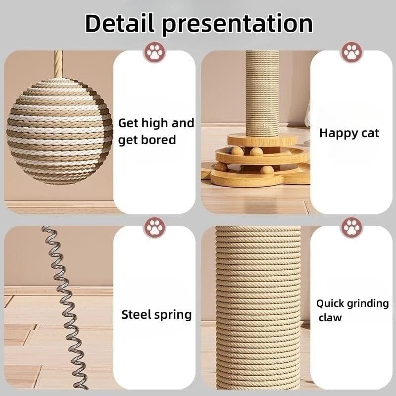 Haustier Katzenspielzeug Massivholz Katzen-Drehteller Lustiger Katzenstock Bälle Langlebige Sisal-Kratzbrett Katzenbedarf Katzen-Schnapp-Säule | Brehn