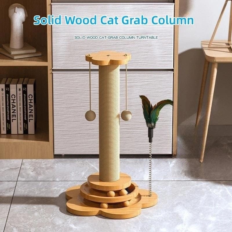 Haustier Katzenspielzeug Massivholz Katzen-Drehteller Lustiger Katzenstock Bälle Langlebige Sisal-Kratzbrett Katzenbedarf Katzen-Schnapp-Säule | Brehn