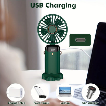Tragbarer Handheld Mini Ventilator USB wiederaufladbar mit LED-Display 5 Geschwindigkeiten 90° faltbar batteriebetrieben für Büro Schlafzimmer Outdoor Reisen Camping Schulbedarf | Brehn