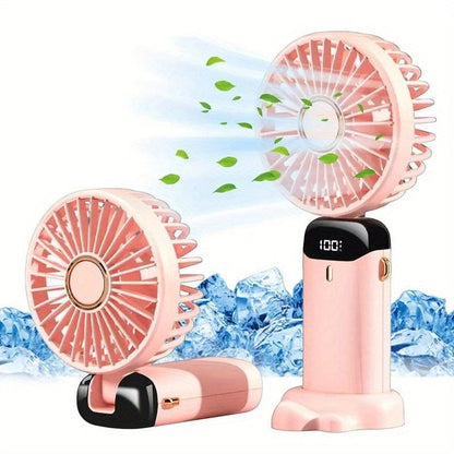 Tragbarer Mini-USB-Ventilator mit LED-Display 5 Geschwindigkeiten 21 Stunden Akkulaufzeit Leiser Betrieb Ideal für Sommerreisen und Haushaltsgebrauch | Brehn