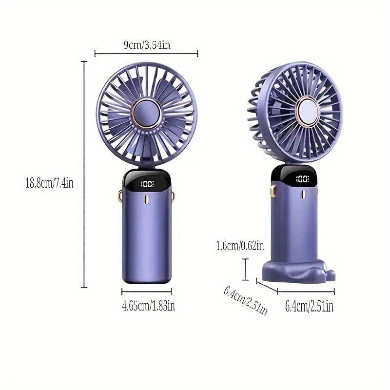 Tragbarer Mini-USB-Ventilator mit LED-Display 5 Geschwindigkeiten 21 Stunden Akkulaufzeit Leiser Betrieb Ideal für Sommerreisen und Haushaltsgebrauch | Brehn