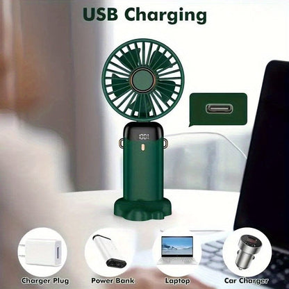 Tragbarer Mini-USB-Ventilator mit LED-Display 5 Geschwindigkeiten 21 Stunden Akkulaufzeit Leiser Betrieb Ideal für Sommerreisen und Haushaltsgebrauch | Brehn