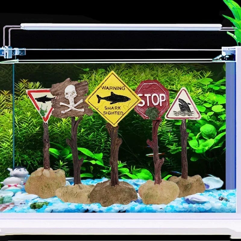 Harz Aquarien Dekorationsornamente Künstliches Haifisch Warnschild Landschaftszubehör für Fischtank Aquarienhintergrund | Brehn