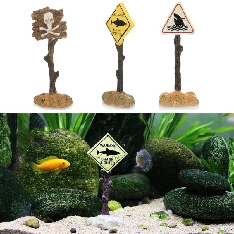 Harz Aquarien Dekorationsornamente Künstliches Haifisch Warnschild Landschaftszubehör für Fischtank Aquarienhintergrund | Brehn