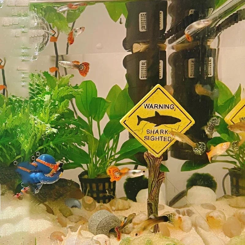 Harz Aquarien Dekorationsornamente Künstliches Haifisch Warnschild Landschaftszubehör für Fischtank Aquarienhintergrund | Brehn