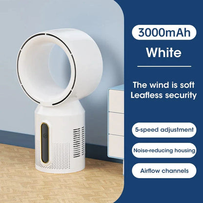 Desktop klingenloser elektrischer Ventilator Tischventilator 5 Geschwindigkeits Turmventilator für Baby Kühler Klimaanlage USB wiederaufladbarer Kühler Ventilator | Brehn