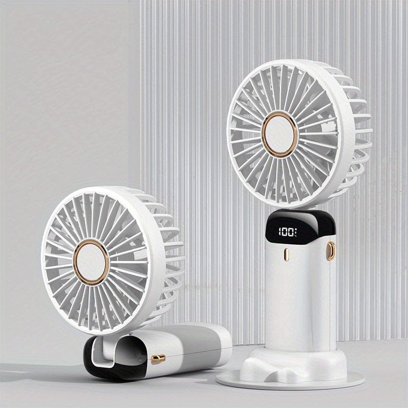 Tragbarer Mini-USB-Ventilator mit LED-Display 5 Geschwindigkeiten 21 Stunden Akkulaufzeit Leiser Betrieb Ideal für Sommerreisen und Haushaltsgebrauch | Brehn