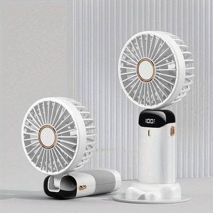 Tragbarer Mini-USB-Ventilator mit LED-Display 5 Geschwindigkeiten 21 Stunden Akkulaufzeit Leiser Betrieb Ideal für Sommerreisen und Haushaltsgebrauch | Brehn