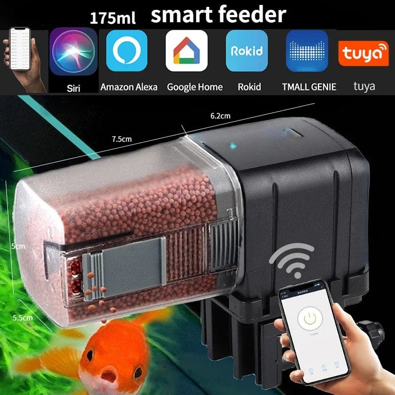 Automatischer Aquarium-Fischfutterautomat Timing/Wifi Wireless Smartphone App Intelligente Lautsprecher Sprachfernbedienung Fischfütterung | Brehn