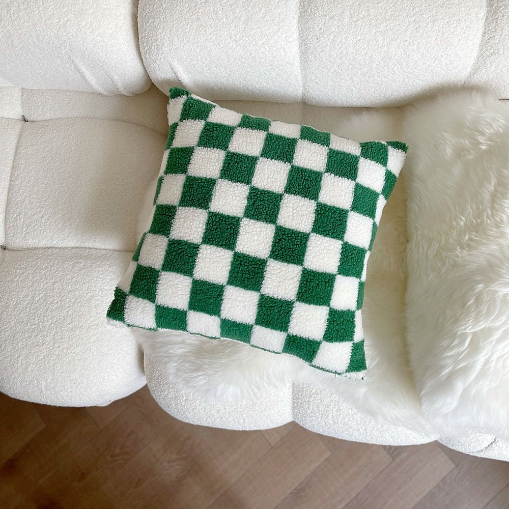 Brehn | Plüsch Fleece Schachbrett Kissenbezug