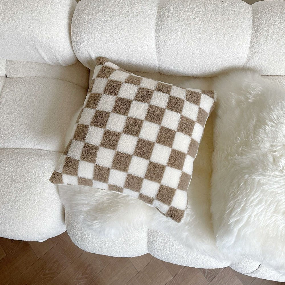 Brehn | Plüsch Fleece Schachbrett Kissenbezug