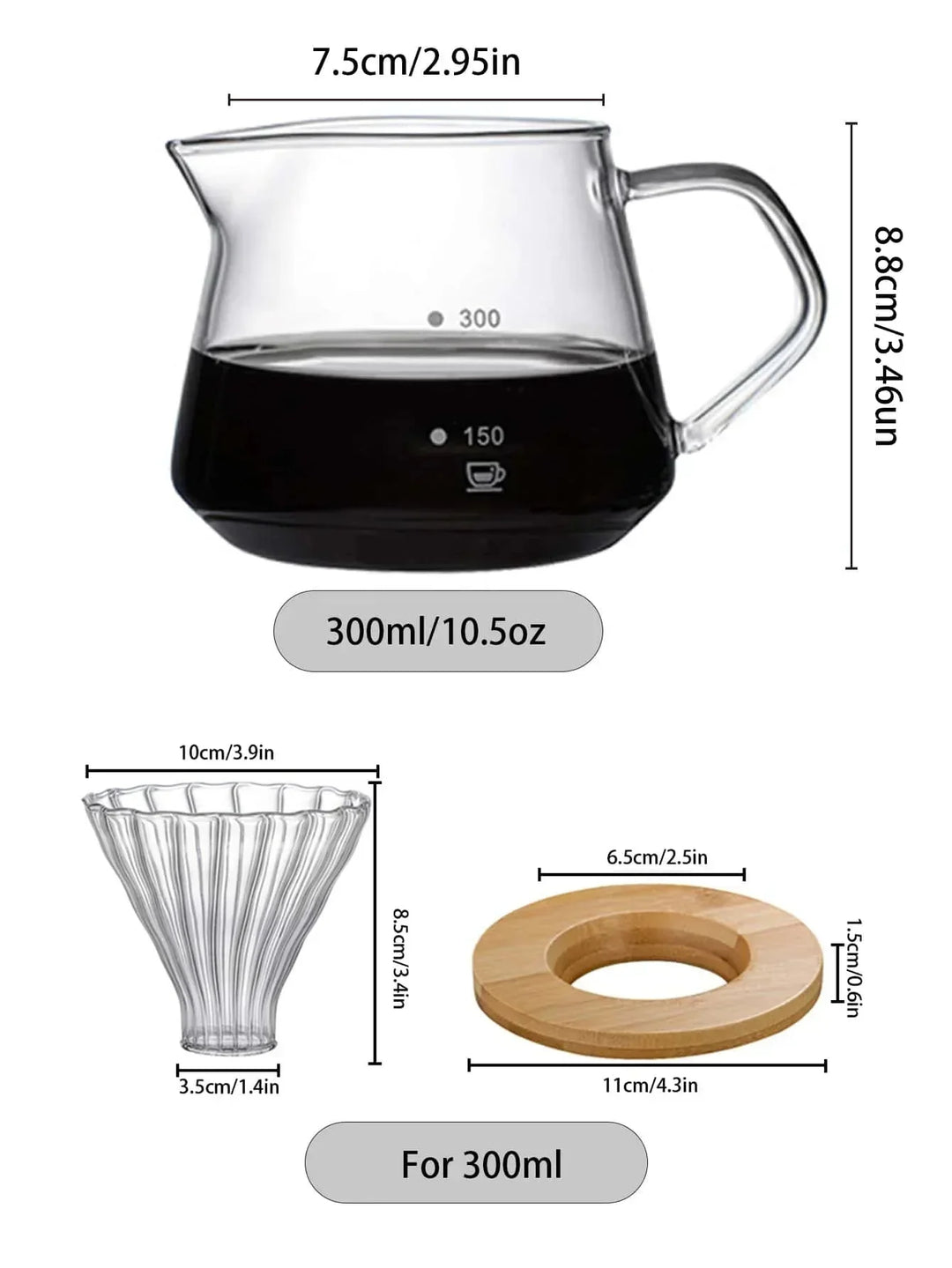 Pour Over Kaffeezubereiter Set Glas Karaffe Kaffee mit Glas Kaffeefilter | Brehn