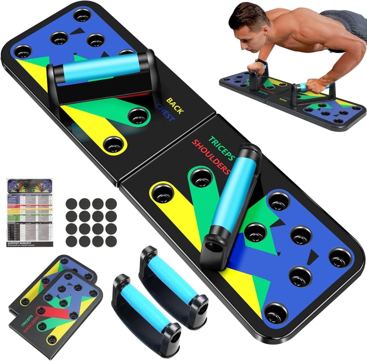 Powerflex Liegestütz-Trainingsbrett – Farbcodiertes Brust-, Schulter- und Trizepstraining – Robustes und tragbares Design – Für alle Fitnesslevel geeignet