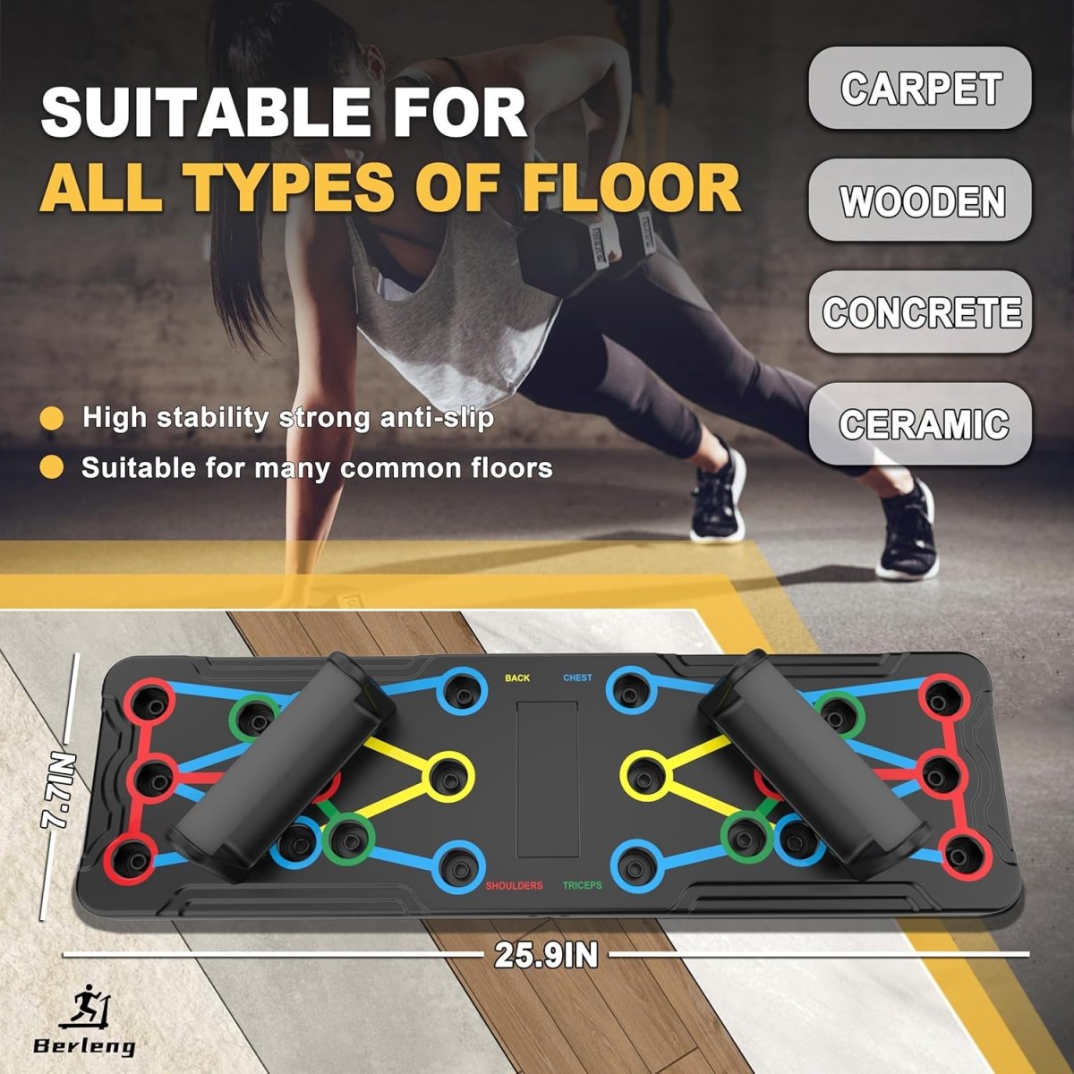 Powerflex Liegestütz-Trainingsbrett – Farbcodiertes Brust-, Schulter- und Trizepstraining – Robustes und tragbares Design – Für alle Fitnesslevel geeignet