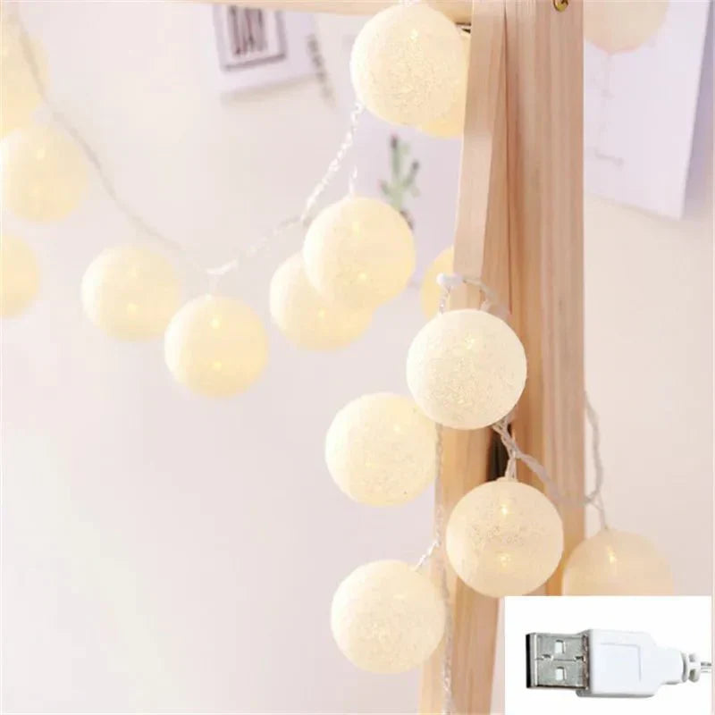 Hübsche Pastell Baumwoll Ball Feenlichter Girlande
